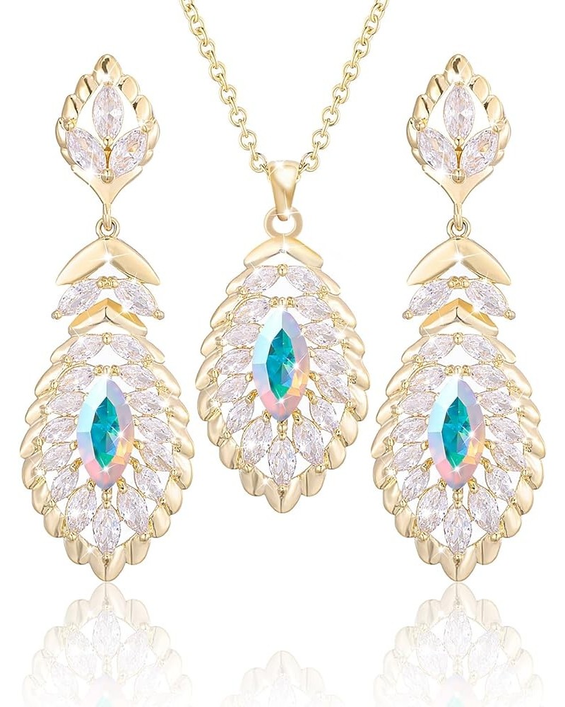 Oval Crystal Pendant Dangle Necklaces and Earrings Jewelry Sets for Women Glod Plated Apr-Diamond-14K Gold $17.07 Jewelry Sets