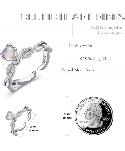 S925 Sterling Silver Heart Rings Celtic Crystal Breast Cancer Rings Adjustable Open Rings Promise Engagement Gifts Jewelry D-...