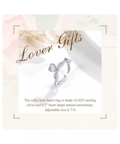 S925 Sterling Silver Heart Rings Celtic Crystal Breast Cancer Rings Adjustable Open Rings Promise Engagement Gifts Jewelry D-...