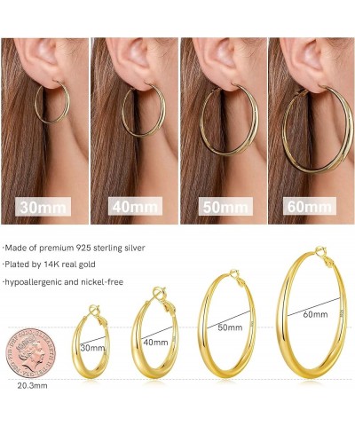 Gold Large Hoop Earrings for Women 925 Sterling Silver Hoop Earrings Hypoallergenic Lightweight 14K Real Gold Plated Big Circ...