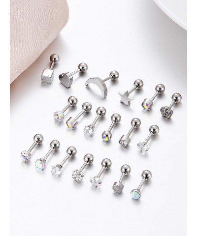 18 Pairs Stainless Steel Stud Earrings Solid Rhinestone Earring Cartilage Earrings Helix Ear Piercing Jewelry for Women Men 1...