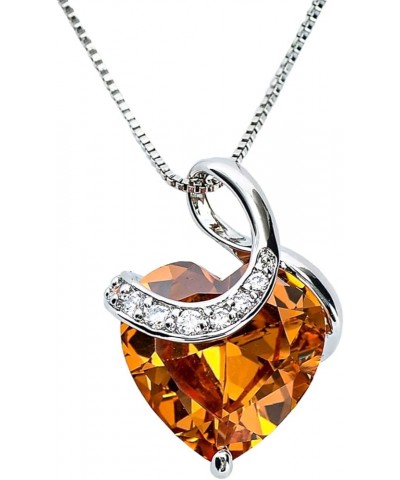 CHERUBIC Love Heart Pendant Necklace Shining Zircon Birthstone Jewelry Gifts For Women Girls 18''+2'' Orange $10.25 Necklaces