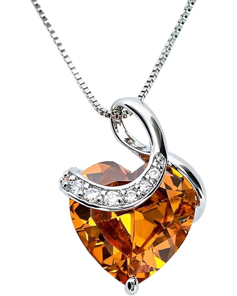 CHERUBIC Love Heart Pendant Necklace Shining Zircon Birthstone Jewelry Gifts For Women Girls 18''+2'' Orange $10.25 Necklaces