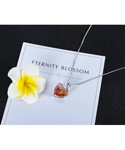 CHERUBIC Love Heart Pendant Necklace Shining Zircon Birthstone Jewelry Gifts For Women Girls 18''+2'' Orange $10.25 Necklaces