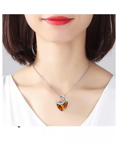 CHERUBIC Love Heart Pendant Necklace Shining Zircon Birthstone Jewelry Gifts For Women Girls 18''+2'' Orange $10.25 Necklaces