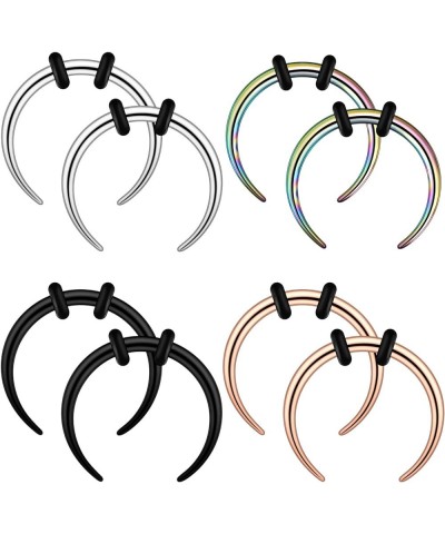 18G 16G 14G 12G 10G Stainless Steel Crescent Pincher Septum Rings C Shape Buffalo Horseshoes Taper Set 4 Pairs 18G, 3/8"(10mm...