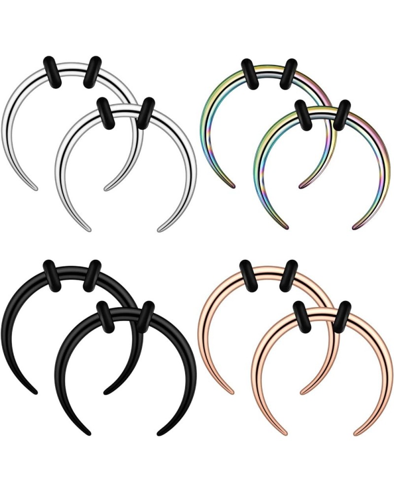 18G 16G 14G 12G 10G Stainless Steel Crescent Pincher Septum Rings C Shape Buffalo Horseshoes Taper Set 4 Pairs 18G, 3/8"(10mm...