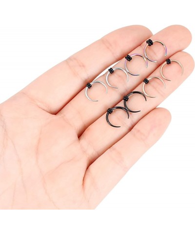 18G 16G 14G 12G 10G Stainless Steel Crescent Pincher Septum Rings C Shape Buffalo Horseshoes Taper Set 4 Pairs 18G, 3/8"(10mm...