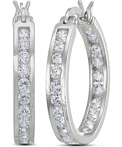 Cubic Zirconia Channel-Set 3/4 Inch Round Hoop Earrings, Available in Many Color Options Silver Flashed $16.23 Earrings