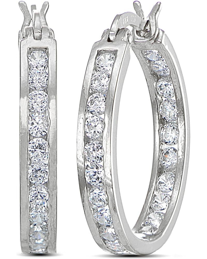 Cubic Zirconia Channel-Set 3/4 Inch Round Hoop Earrings, Available in Many Color Options Silver Flashed $16.23 Earrings