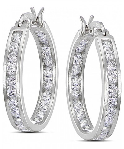 Cubic Zirconia Channel-Set 3/4 Inch Round Hoop Earrings, Available in Many Color Options Silver Flashed $16.23 Earrings