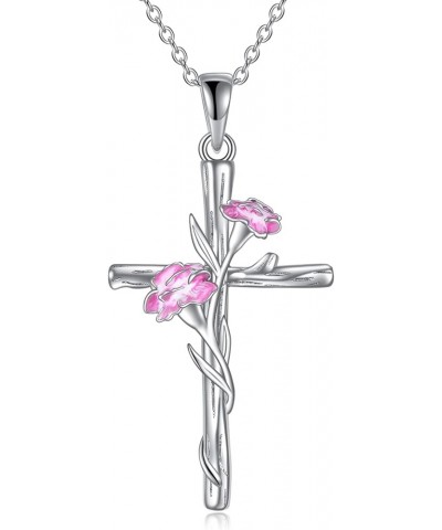 Sterling Silver Cross Pendant Necklace Jewelry Gifts for Women Girls Carnation flower cross necklace-January Birth Flower $17...