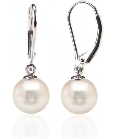 Sterling Silver Simulated Shell Pearl Earrings Leverback Dangle Studs 12mm $11.39 Earrings