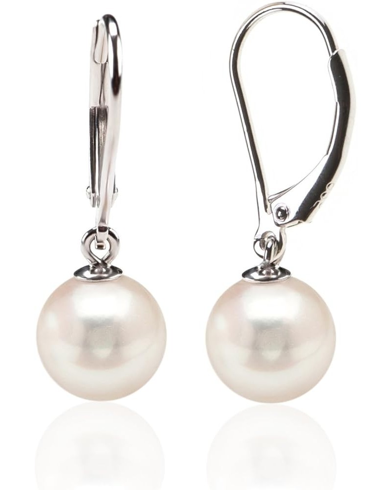 Sterling Silver Simulated Shell Pearl Earrings Leverback Dangle Studs 12mm $11.39 Earrings