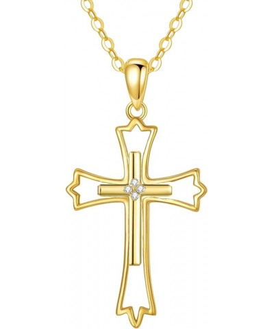 14K Gold Cross Necklace for Women Solid Gold Religious Cross Necklace with Cubic Zirconia Jewelry Gift for Her, 16+1+1 Inch g...