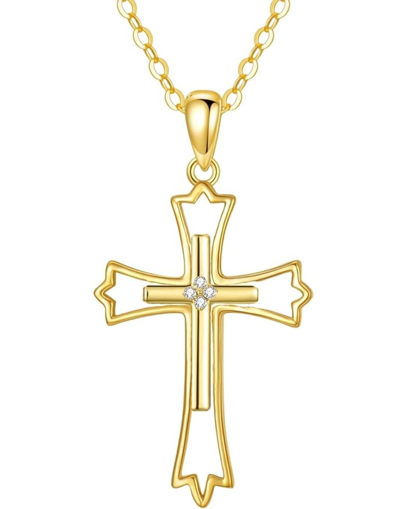 14K Gold Cross Necklace for Women Solid Gold Religious Cross Necklace with Cubic Zirconia Jewelry Gift for Her, 16+1+1 Inch g...