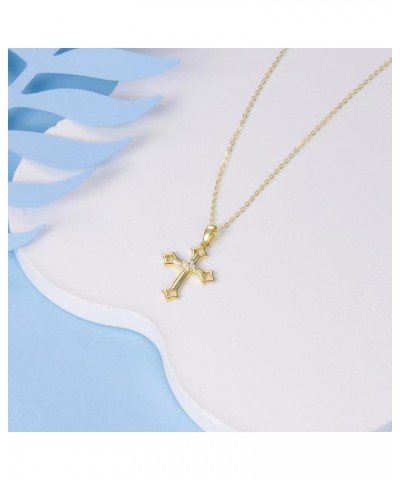 14K Gold Cross Necklace for Women Solid Gold Religious Cross Necklace with Cubic Zirconia Jewelry Gift for Her, 16+1+1 Inch g...