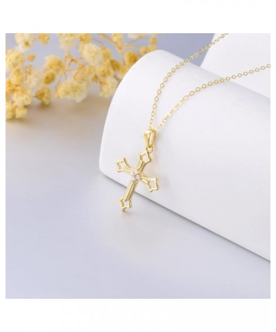 14K Gold Cross Necklace for Women Solid Gold Religious Cross Necklace with Cubic Zirconia Jewelry Gift for Her, 16+1+1 Inch g...