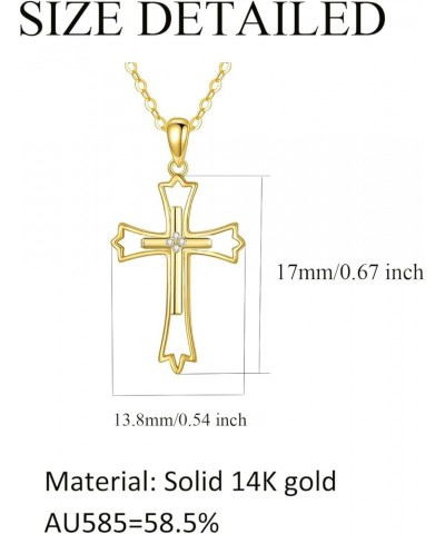 14K Gold Cross Necklace for Women Solid Gold Religious Cross Necklace with Cubic Zirconia Jewelry Gift for Her, 16+1+1 Inch g...