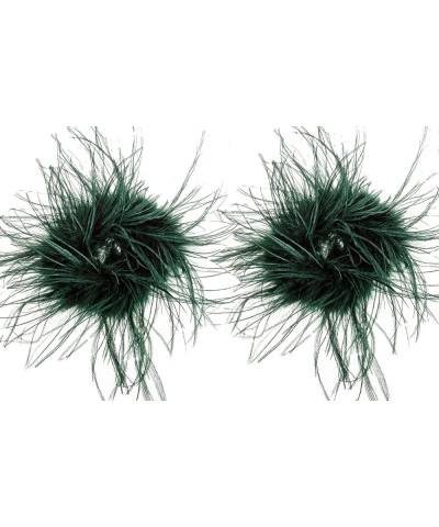 Women Ostrich Feather Bracelet Wrist Cuffs Furry for Party Wedding Bride Concert Luxurious dark green $12.30 Bracelets