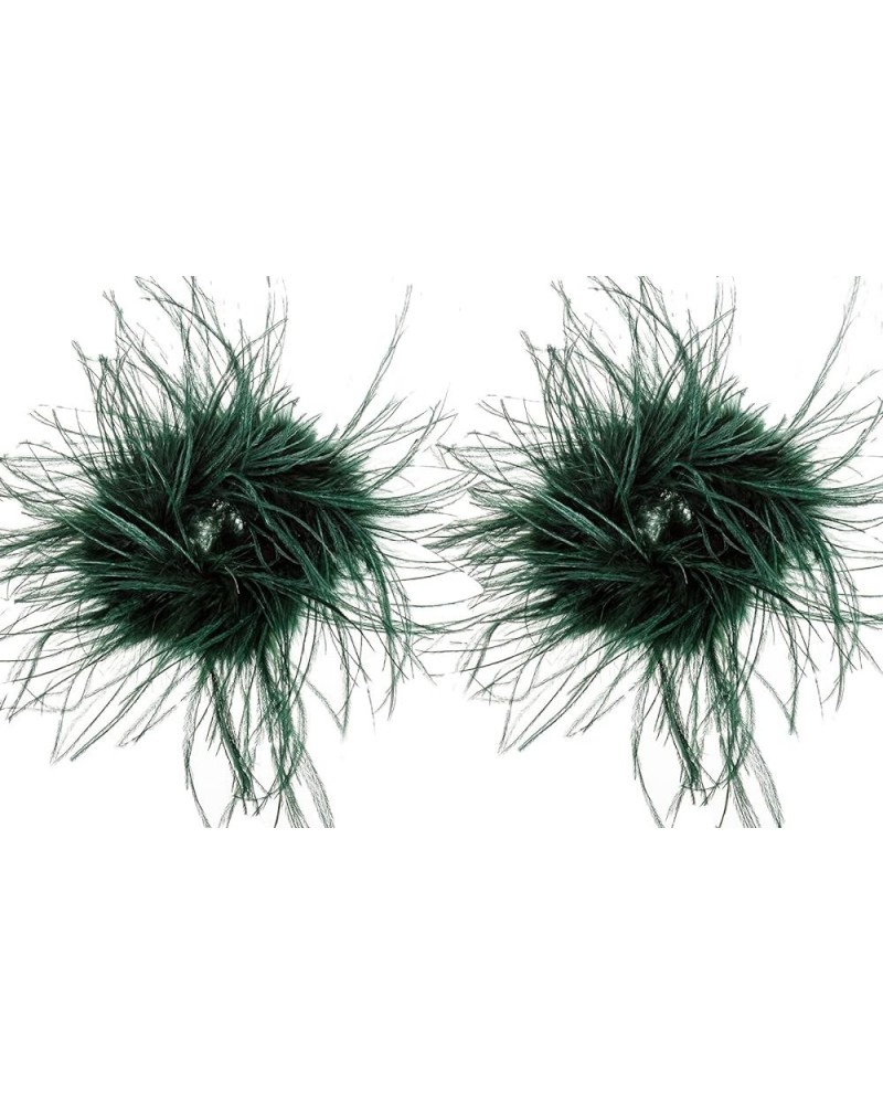 Women Ostrich Feather Bracelet Wrist Cuffs Furry for Party Wedding Bride Concert Luxurious dark green $12.30 Bracelets