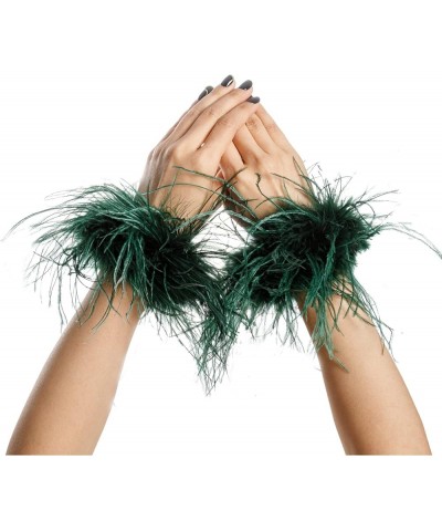 Women Ostrich Feather Bracelet Wrist Cuffs Furry for Party Wedding Bride Concert Luxurious dark green $12.30 Bracelets