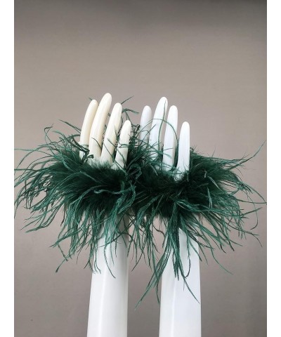 Women Ostrich Feather Bracelet Wrist Cuffs Furry for Party Wedding Bride Concert Luxurious dark green $12.30 Bracelets