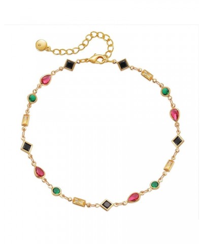 18k Gold Plated Anklet Ankle Bracelets for Women Multi-Shaped Colorful Rhinestones $7.52 Anklets