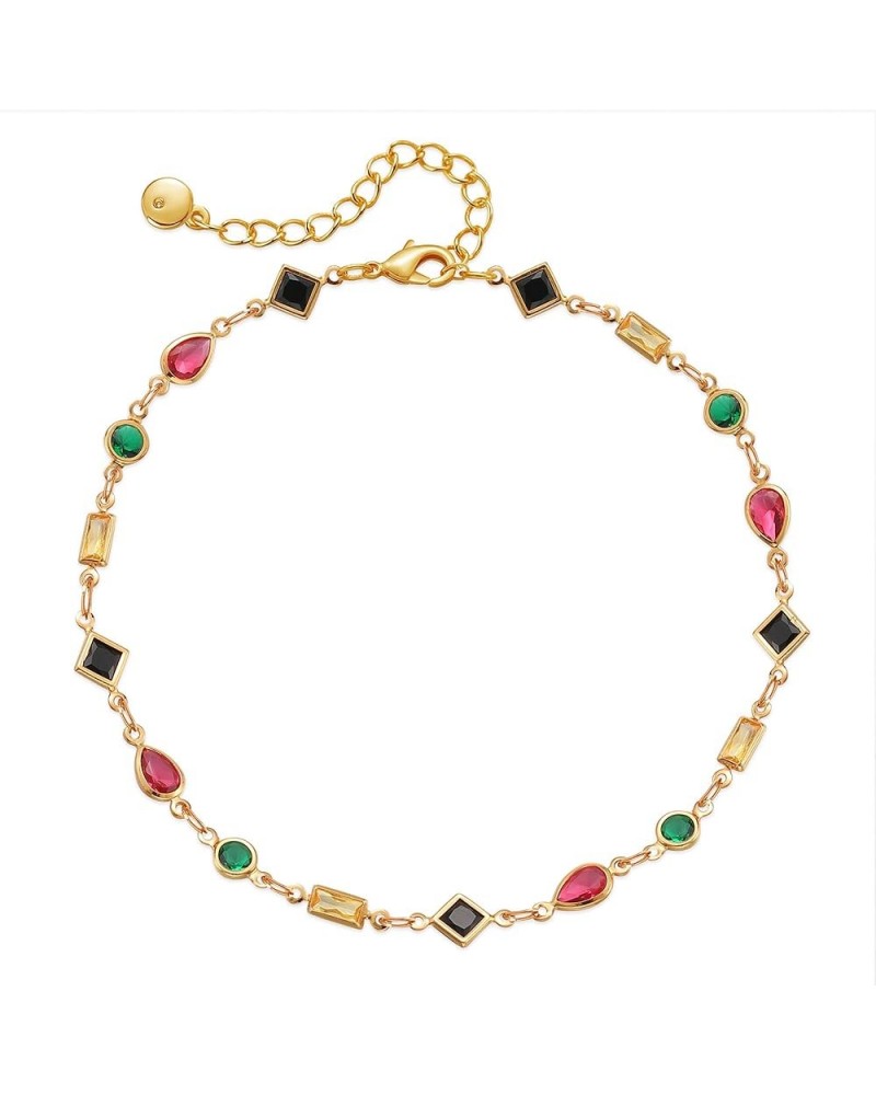 18k Gold Plated Anklet Ankle Bracelets for Women Multi-Shaped Colorful Rhinestones $7.52 Anklets