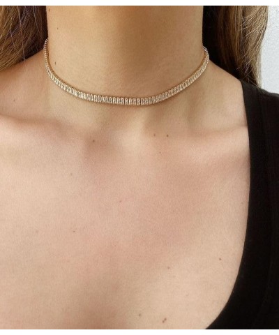 Baguette Tennis Necklace for Women, 14K Gold Over Rhinestone Choker Necklace Baguette Cut AAAAA+ White & Black Cubic Zirconia...