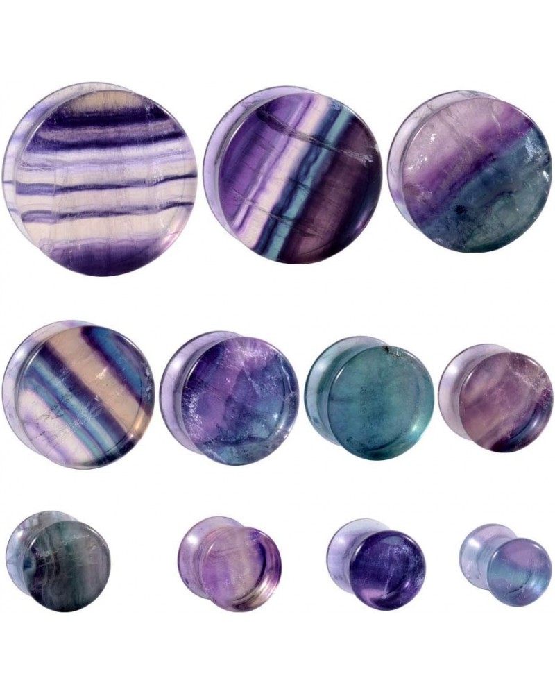 Pair Aurora Fluorite Saddle Ear Flesh Tunnel Plugs Stone Double Flared Ear Expander Ear Gauges Ear Weights Body Piercing Jewe...