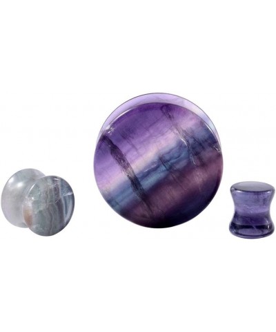 Pair Aurora Fluorite Saddle Ear Flesh Tunnel Plugs Stone Double Flared Ear Expander Ear Gauges Ear Weights Body Piercing Jewe...