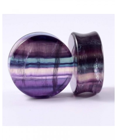 Pair Aurora Fluorite Saddle Ear Flesh Tunnel Plugs Stone Double Flared Ear Expander Ear Gauges Ear Weights Body Piercing Jewe...