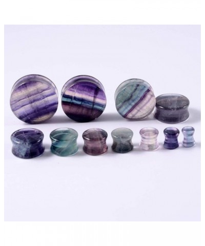 Pair Aurora Fluorite Saddle Ear Flesh Tunnel Plugs Stone Double Flared Ear Expander Ear Gauges Ear Weights Body Piercing Jewe...