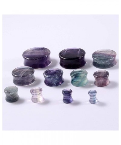 Pair Aurora Fluorite Saddle Ear Flesh Tunnel Plugs Stone Double Flared Ear Expander Ear Gauges Ear Weights Body Piercing Jewe...