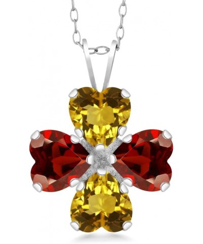 925 Sterling Silver Yellow Citrine and Red Garnet 4 Heart Shape Gemstone November Birthstone Pendant Necklace For Women (3.24...