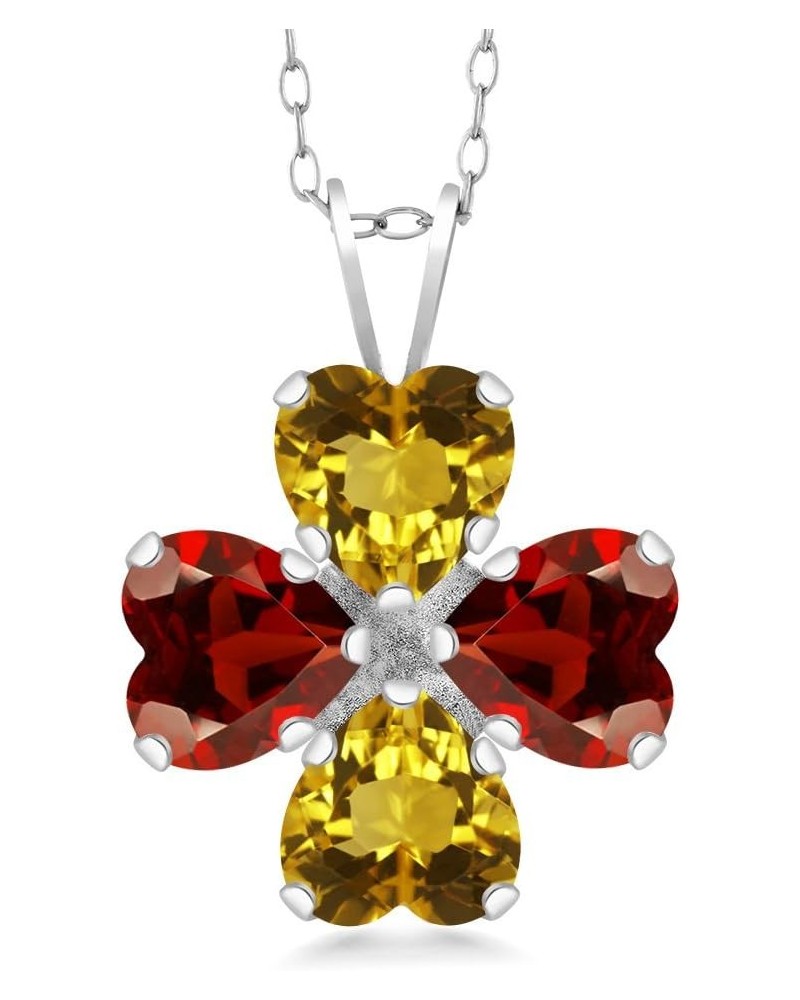 925 Sterling Silver Yellow Citrine and Red Garnet 4 Heart Shape Gemstone November Birthstone Pendant Necklace For Women (3.24...