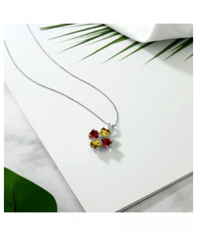 925 Sterling Silver Yellow Citrine and Red Garnet 4 Heart Shape Gemstone November Birthstone Pendant Necklace For Women (3.24...