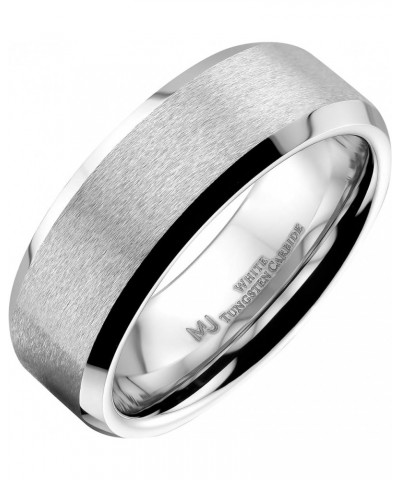 Custom Engraved Brushed White Tungsten Carbide 6mm or 8mm Wedding Band Polished Edges Ring 8mm $20.51 Rings