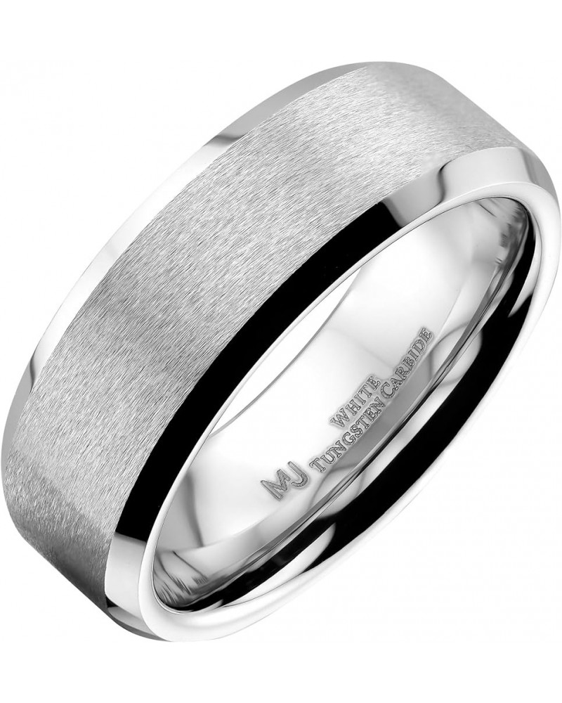 Custom Engraved Brushed White Tungsten Carbide 6mm or 8mm Wedding Band Polished Edges Ring 8mm $20.51 Rings