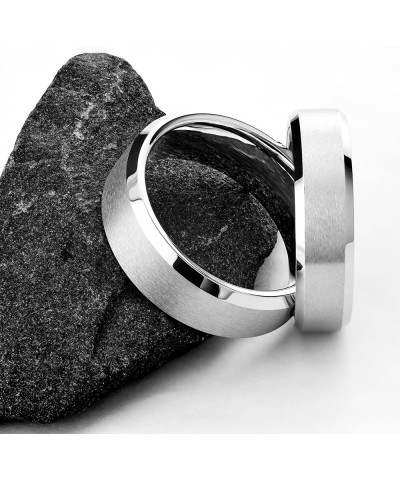 Custom Engraved Brushed White Tungsten Carbide 6mm or 8mm Wedding Band Polished Edges Ring 8mm $20.51 Rings