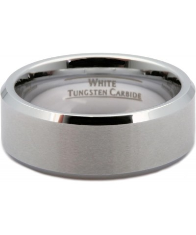 Custom Engraved Brushed White Tungsten Carbide 6mm or 8mm Wedding Band Polished Edges Ring 8mm $20.51 Rings