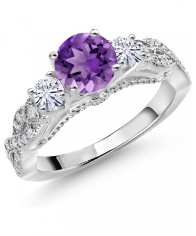 925 Sterling Silver Purple Amethyst and White Moissanite Engagement Ring For Women (1.47 Cttw, Gemstone February Birthstone, ...