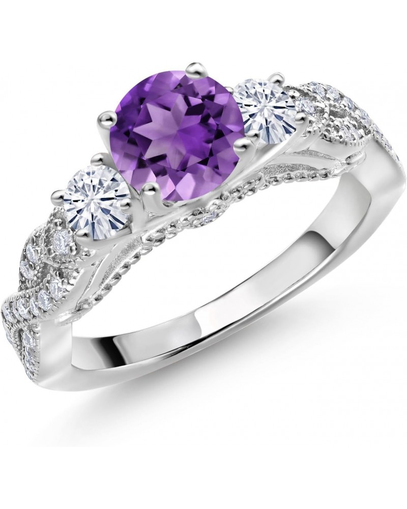 925 Sterling Silver Purple Amethyst and White Moissanite Engagement Ring For Women (1.47 Cttw, Gemstone February Birthstone, ...