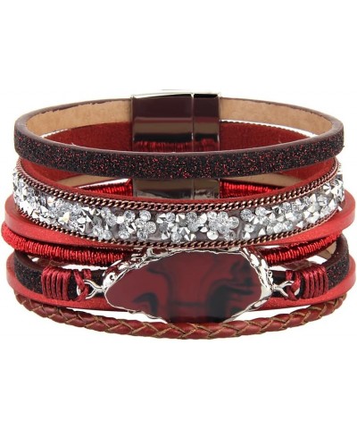 Braided Wrap Bracelet Agate Stone Crystal Leather Cuff Bangle Women Bracelet Red leather bracelet $10.19 Bracelets