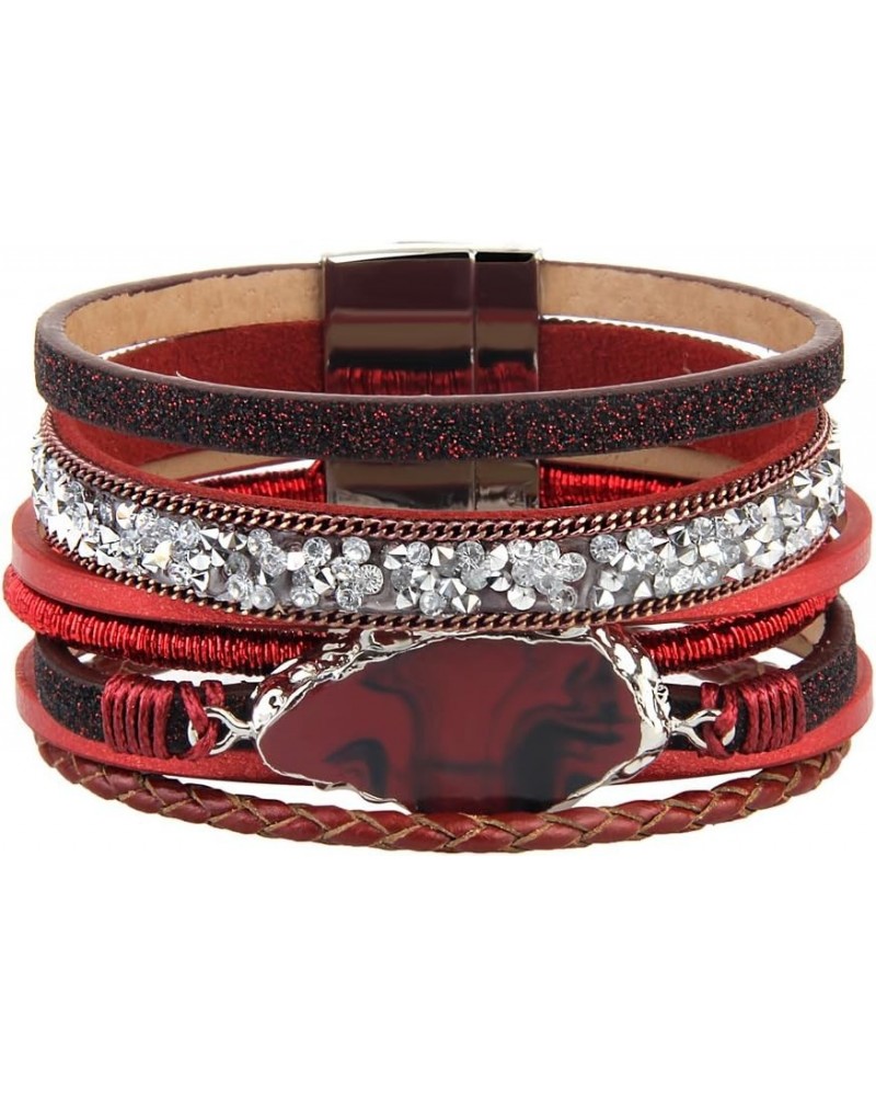 Braided Wrap Bracelet Agate Stone Crystal Leather Cuff Bangle Women Bracelet Red leather bracelet $10.19 Bracelets