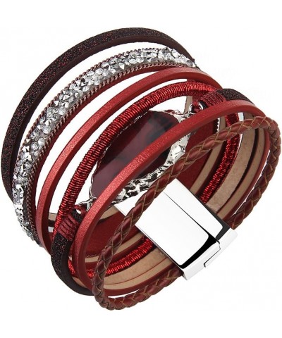 Braided Wrap Bracelet Agate Stone Crystal Leather Cuff Bangle Women Bracelet Red leather bracelet $10.19 Bracelets