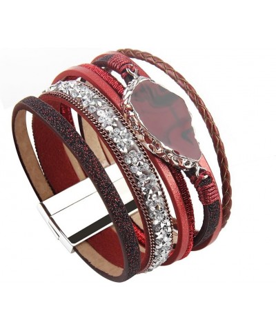 Braided Wrap Bracelet Agate Stone Crystal Leather Cuff Bangle Women Bracelet Red leather bracelet $10.19 Bracelets