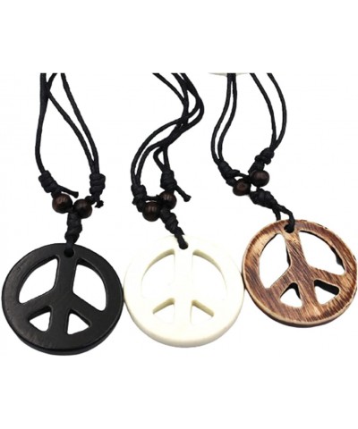 3Pcs Love Peace Sign Hippie Pendant Necklace Vintage Rope Chain Resin Peace Pendant 1960s 1970s Hippie Party Dressing Accesso...