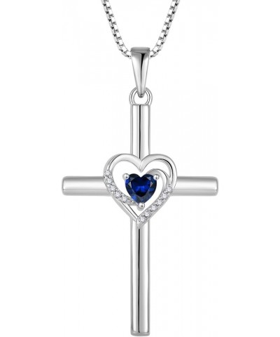 Cross Necklace for Women 925 Sterling Silver Heart Birthstone Pendant Necklace Crucifix Religious Gemstone Jewelry Gift for W...